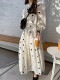 ドット柄 ジャガード 長袖 ティアード ロングワンピース