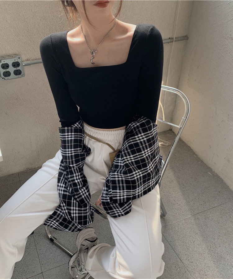 シンプル スクエアネック ショート丈 長袖 カットソー

