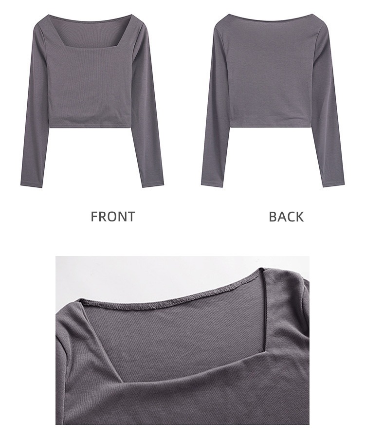 シンプル スクエアネック ショート丈 長袖 カットソー

