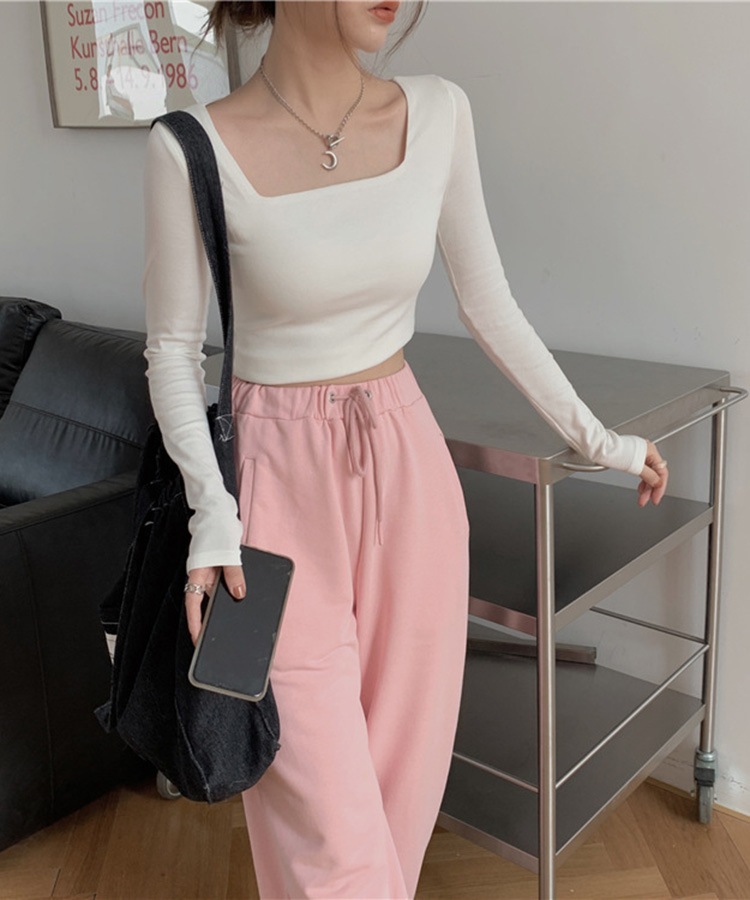 シンプル スクエアネック ショート丈 長袖 カットソー

