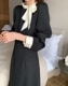 モックネック リボン 長袖 ミモレ丈 ワンピース