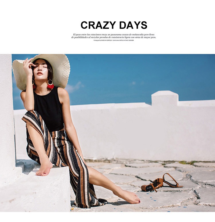 アジアンスタイル カジュアルなスリット入りロングパンツ