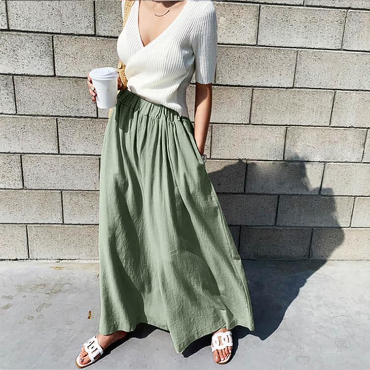 リネン 九分丈 スカーチョ