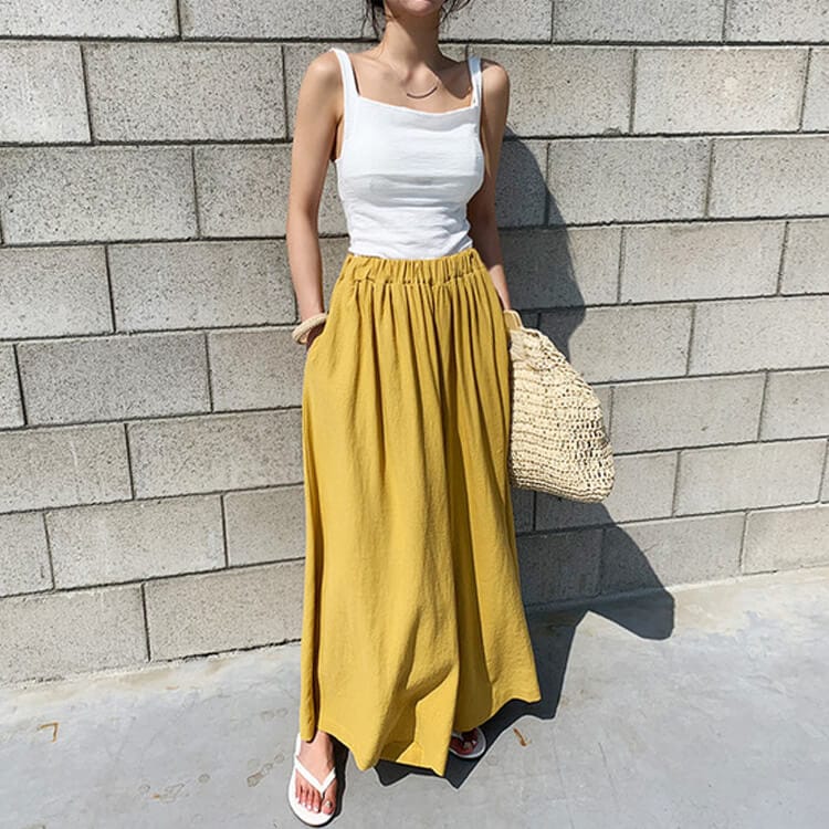 リネン 九分丈 スカーチョ