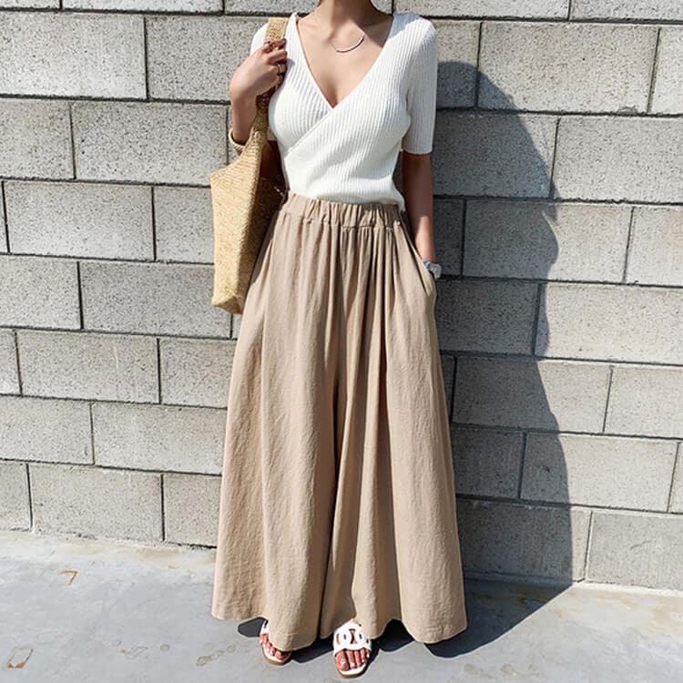 リネン 九分丈 スカーチョ