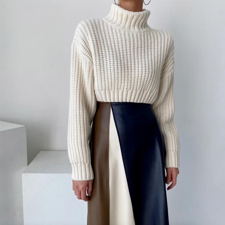 バイカラー スリット フェイクレザー スカート