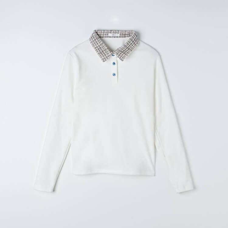 韓国ゴルフウェア ツイードチェック襟 長袖 ポロシャツ