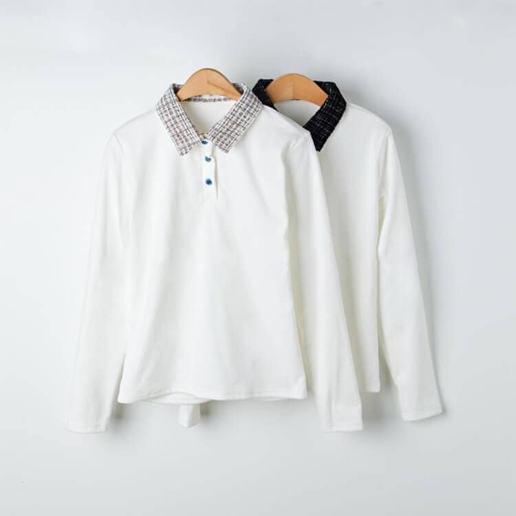 韓国ゴルフウェア ツイードチェック襟 長袖 ポロシャツ