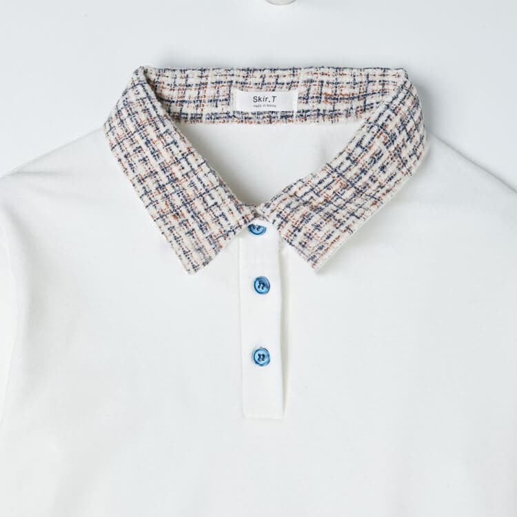 韓国ゴルフウェア ツイードチェック襟 長袖 ポロシャツ