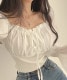 ふんわり シフォン フリル×リボン 長袖ブラウス