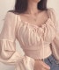 ふんわり シフォン フリル×リボン 長袖ブラウス