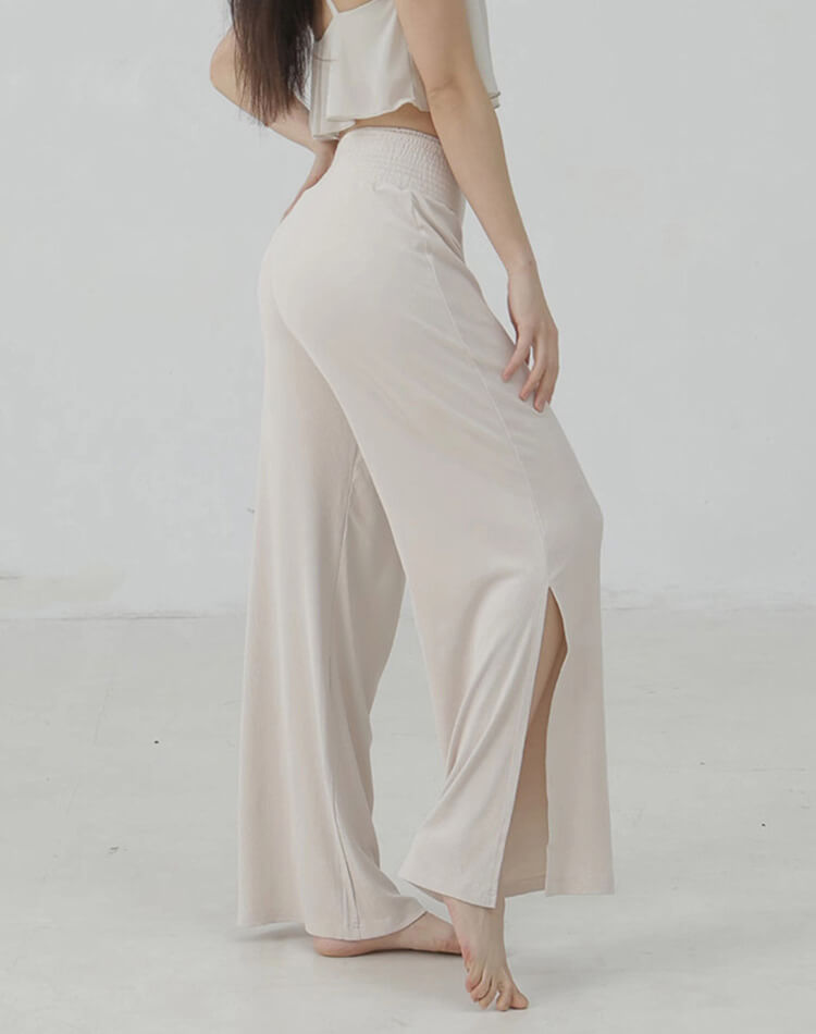 サイドスリット ストレッチ ロング丈 ワイドパンツ ヨガパンツ