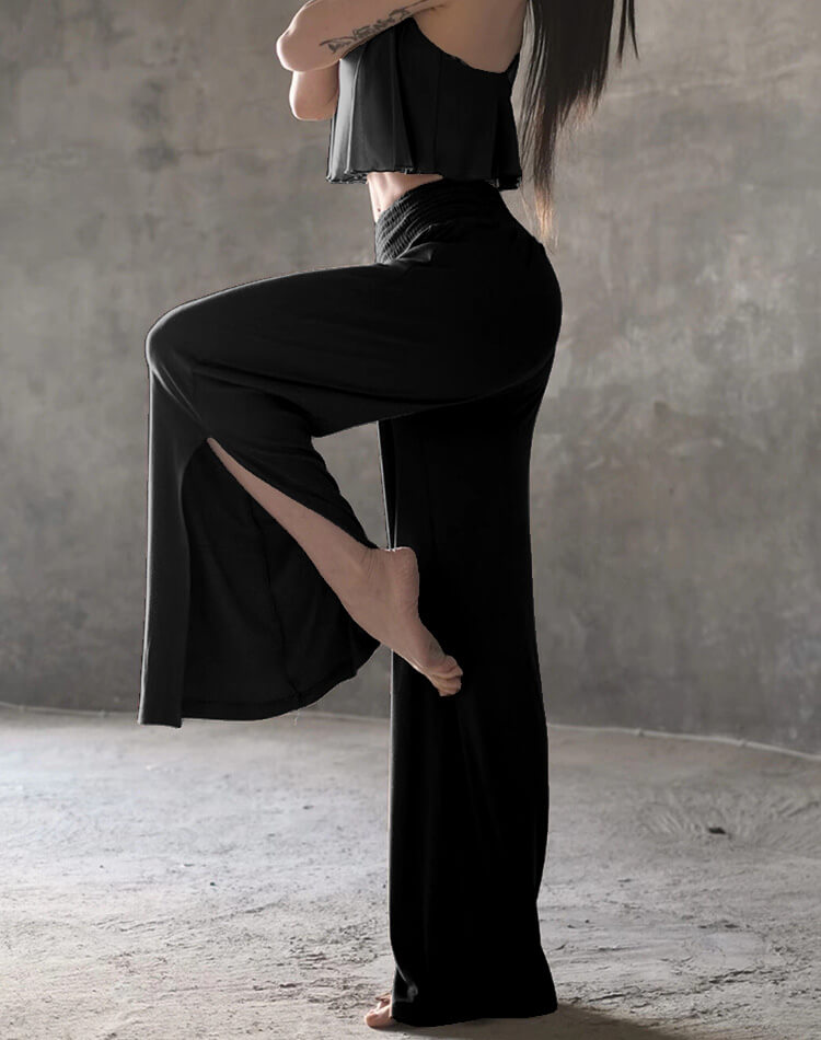 サイドスリット ストレッチ ロング丈 ワイドパンツ ヨガパンツ