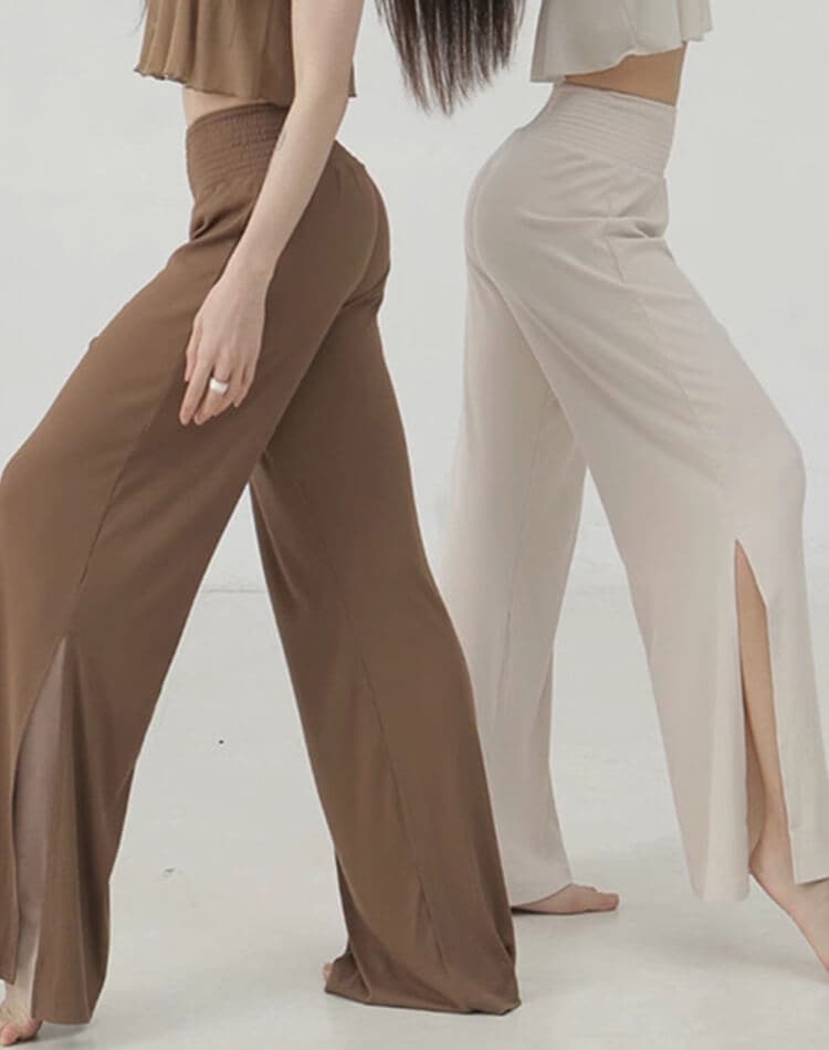 サイドスリット ストレッチ ロング丈 ワイドパンツ ヨガパンツ