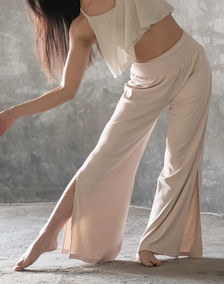 サイドスリット ストレッチ ロング丈 ワイドパンツ ヨガパンツ