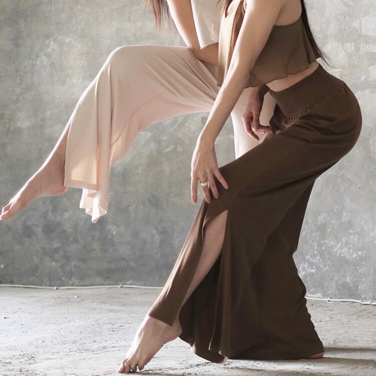 サイドスリット ストレッチ ロング丈 ワイドパンツ ヨガパンツ