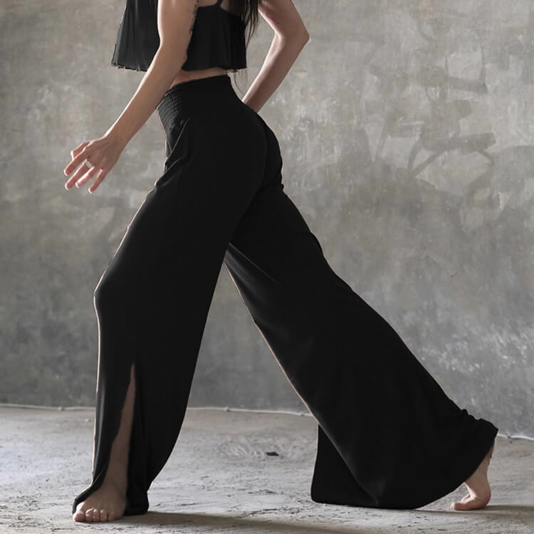 サイドスリット ストレッチ ロング丈 ワイドパンツ ヨガパンツ