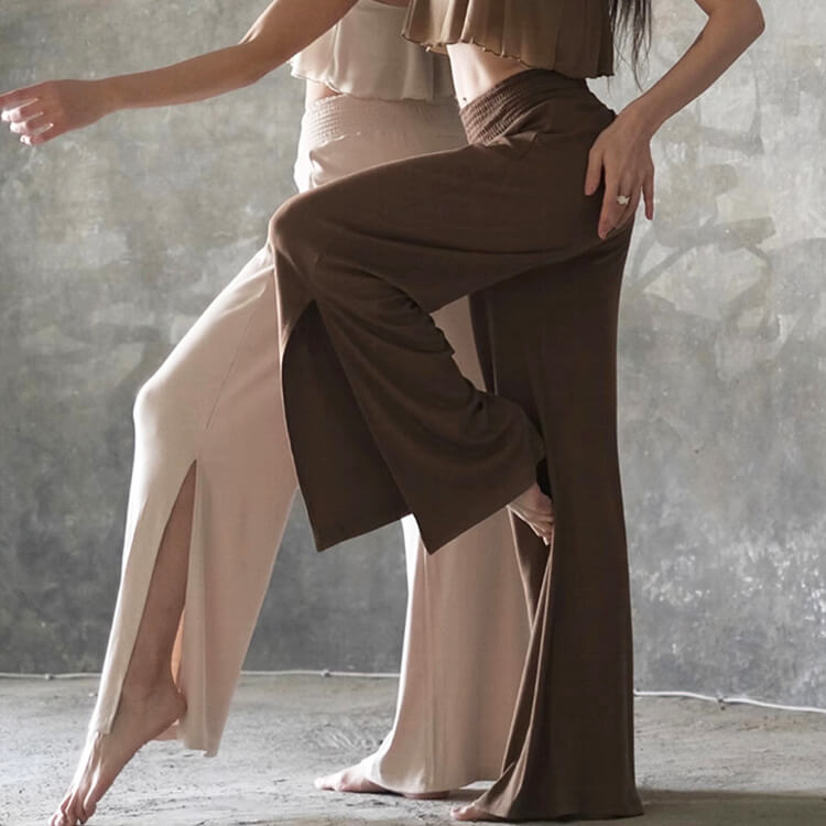 サイドスリット ストレッチ ロング丈 ワイドパンツ ヨガパンツ