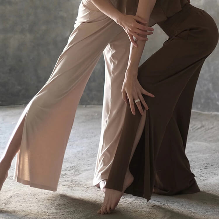 サイドスリット ストレッチ ロング丈 ワイドパンツ ヨガパンツ