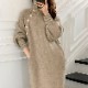 ボタンデザイン ハイネック ニットワンピース