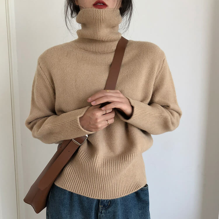 シンプルカジュアル ゆったり タートルネック ニットトップス