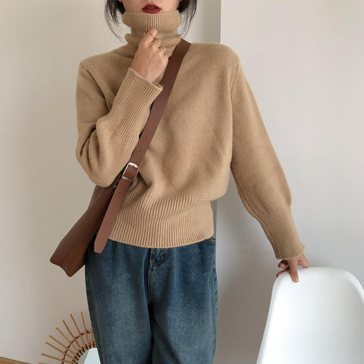 シンプルカジュアル ゆったり タートルネック ニットトップス