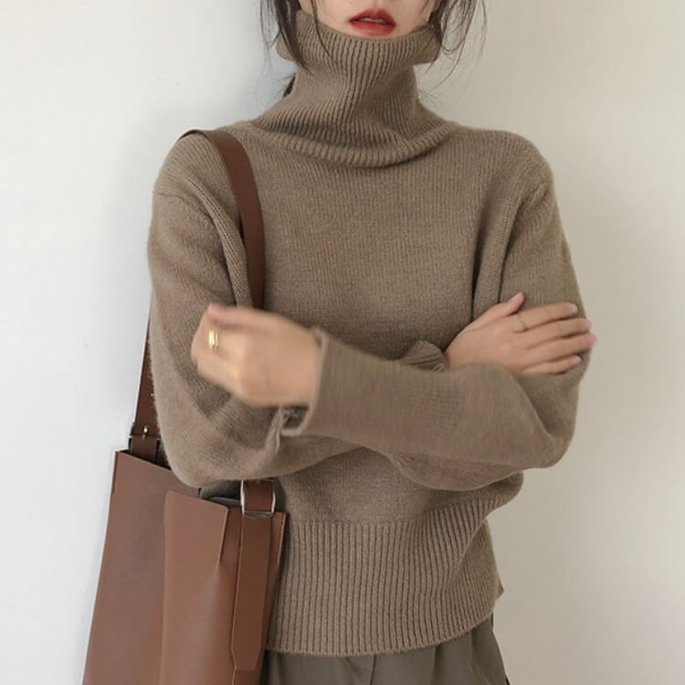 シンプルカジュアル ゆったり タートルネック ニットトップス