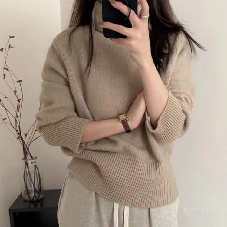 シンプルカジュアル ゆったり タートルネック ニットトップス