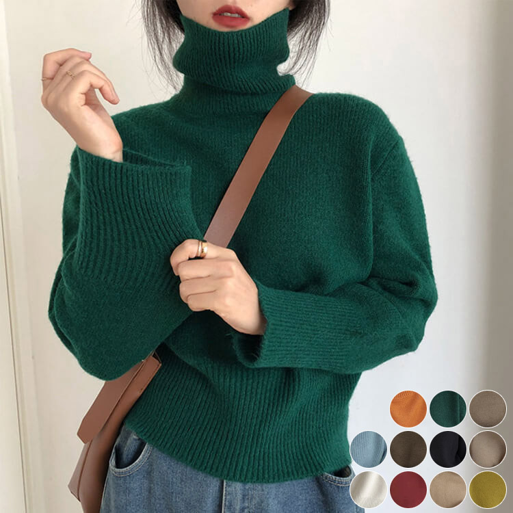シンプルカジュアル ゆったり タートルネック ニットトップス