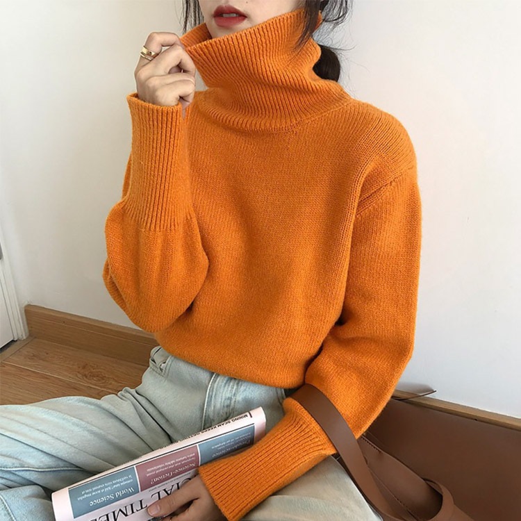 シンプルカジュアル ゆったり タートルネック ニットトップス