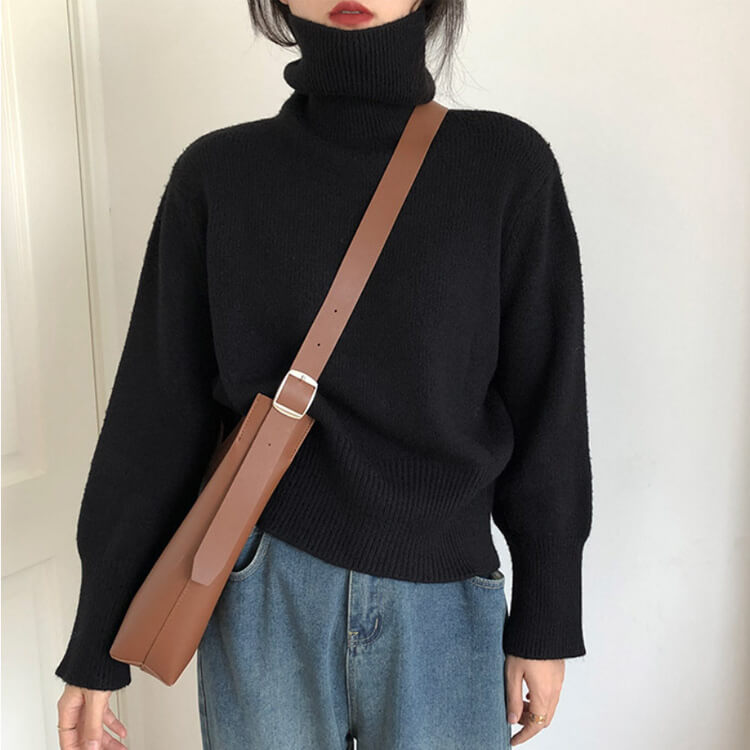 シンプルカジュアル ゆったり タートルネック ニットトップス