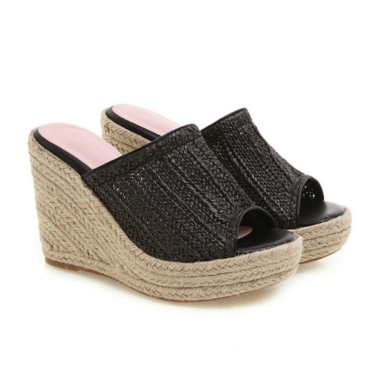 編みデザイン オープントゥ ウェッジサンダル