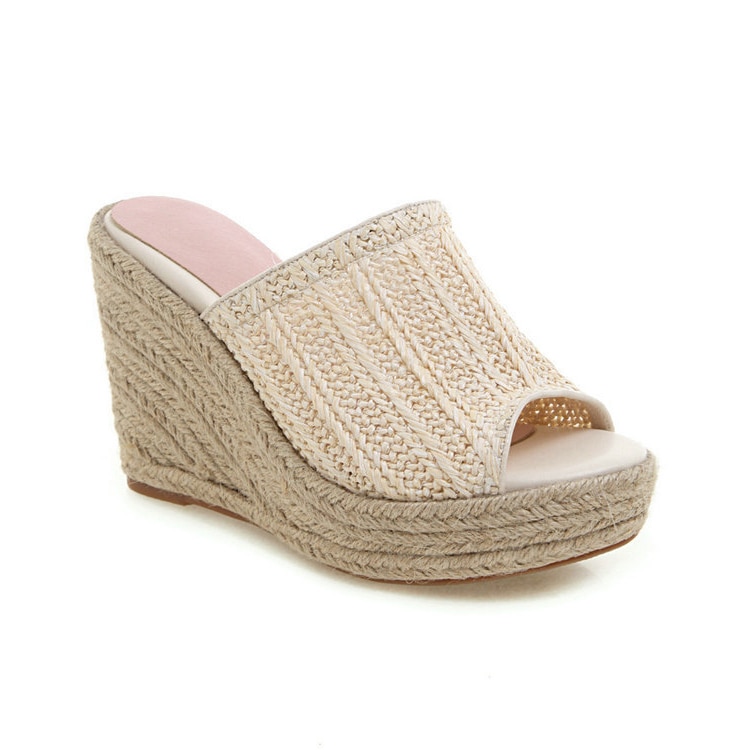 編みデザイン オープントゥ ウェッジサンダル