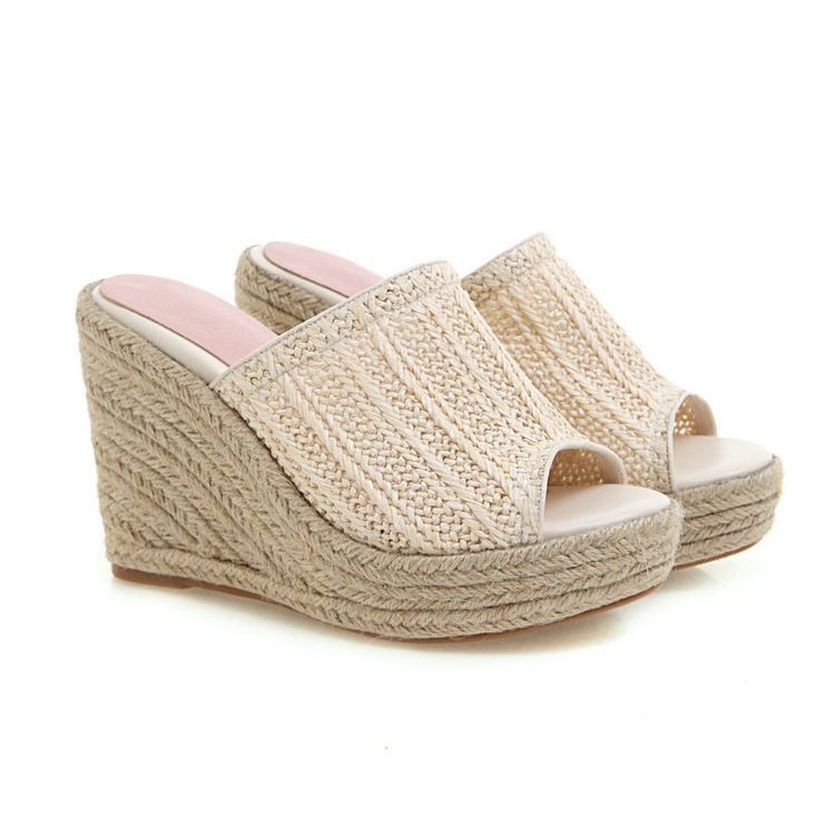 編みデザイン オープントゥ ウェッジサンダル
