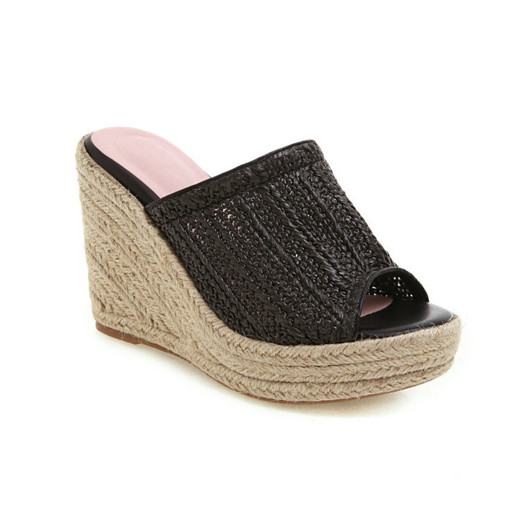 編みデザイン オープントゥ ウェッジサンダル