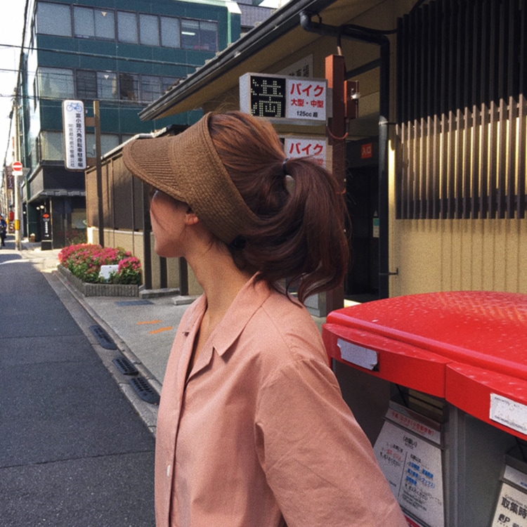 おおきめつばがかわいい ストロー編み サンバイザー