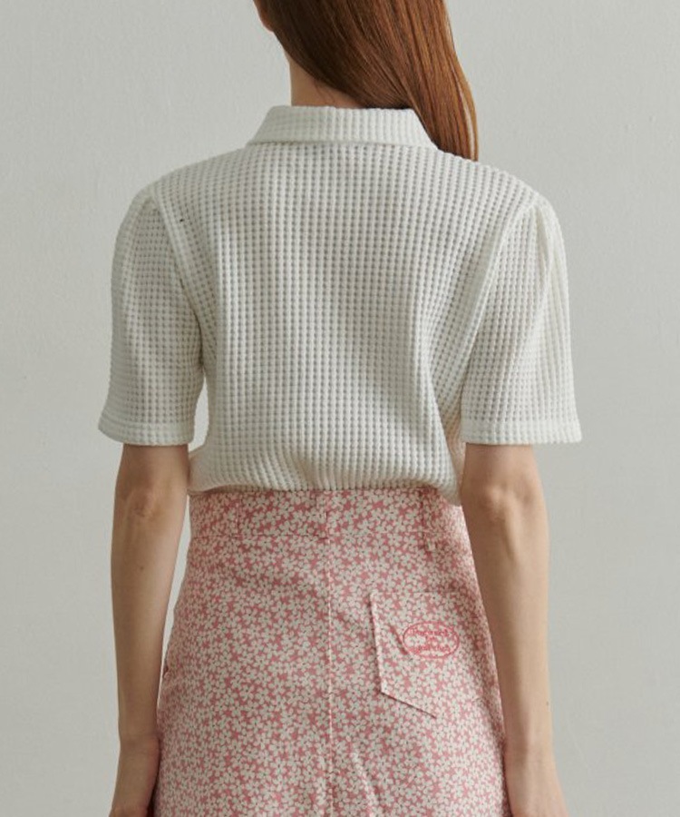 韓国ゴルフウェア パフスリーブ ワッフル ポロシャツ