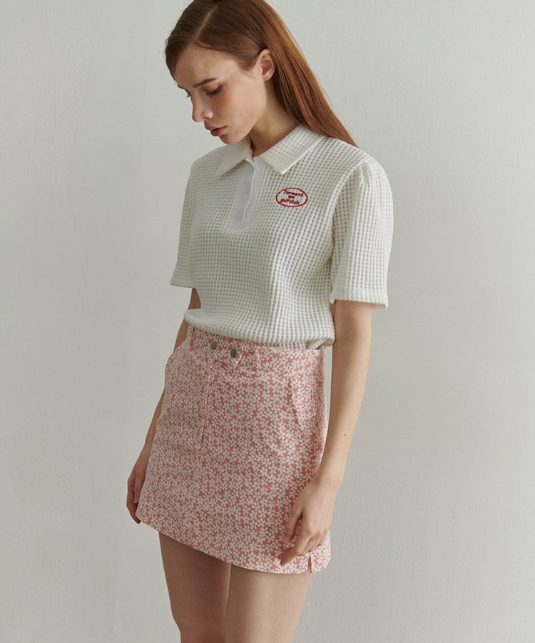 韓国ゴルフウェア パフスリーブ ワッフル ポロシャツ