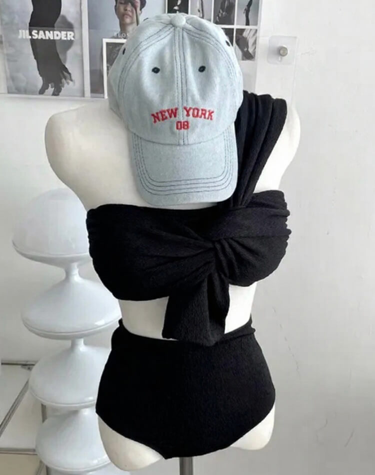 ねじり リボン ワンショルダー ハイウエスト ビキニ 水着