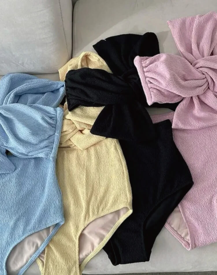 ねじり リボン ワンショルダー ハイウエスト ビキニ 水着