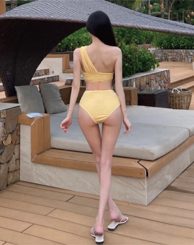 ねじり リボン ワンショルダー ハイウエスト ビキニ 水着