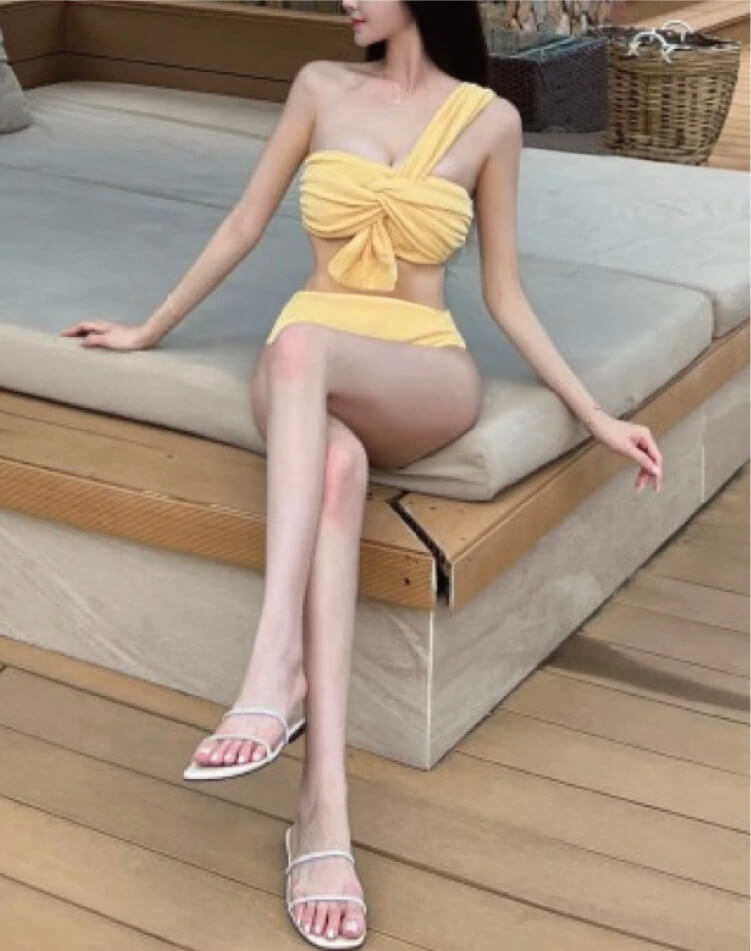 ねじり リボン ワンショルダー ハイウエスト ビキニ 水着