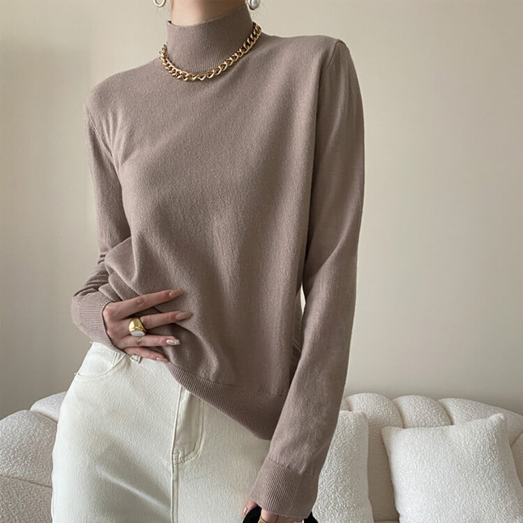 ゆったりシンプル ハイネック ニットトップス