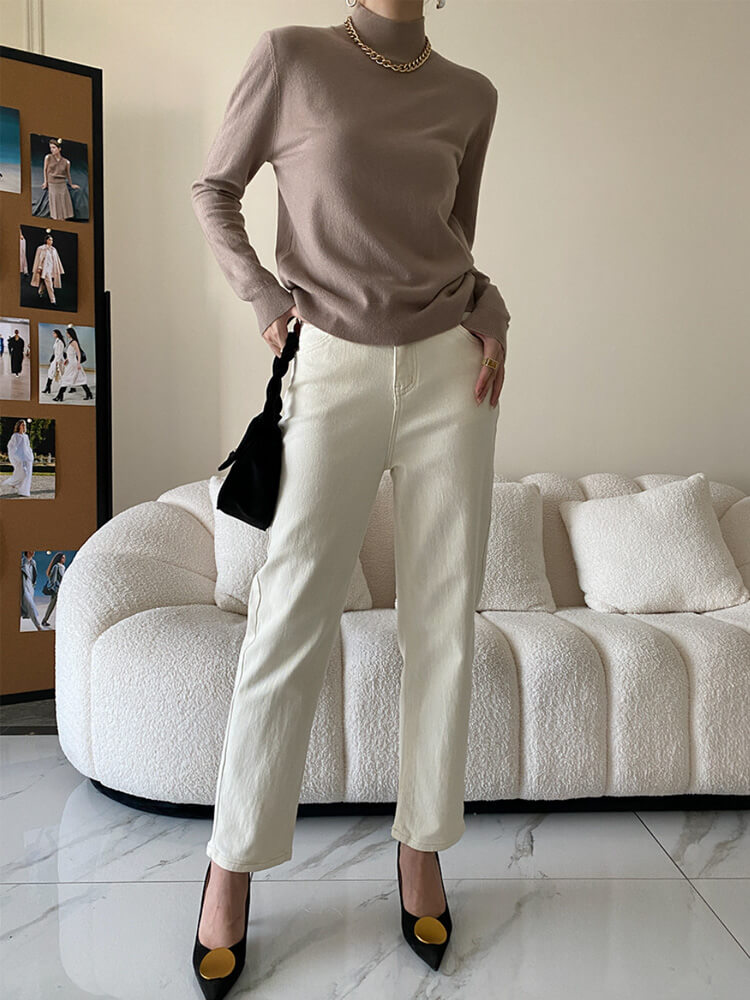 ゆったりシンプル ハイネック ニットトップス