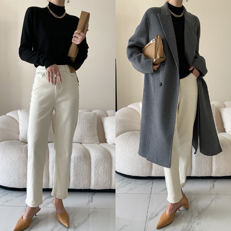 ゆったりシンプル ハイネック ニットトップス