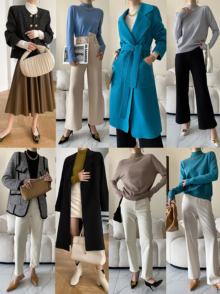 ゆったりシンプル ハイネック ニットトップス