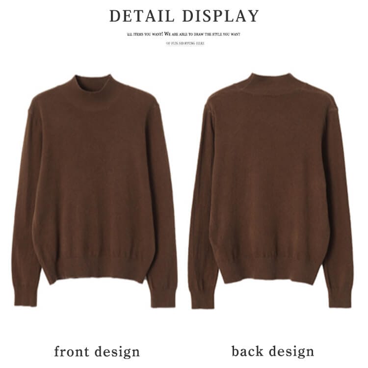 ゆったりシンプル ハイネック ニットトップス