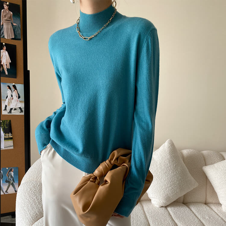 ゆったりシンプル ハイネック ニットトップス