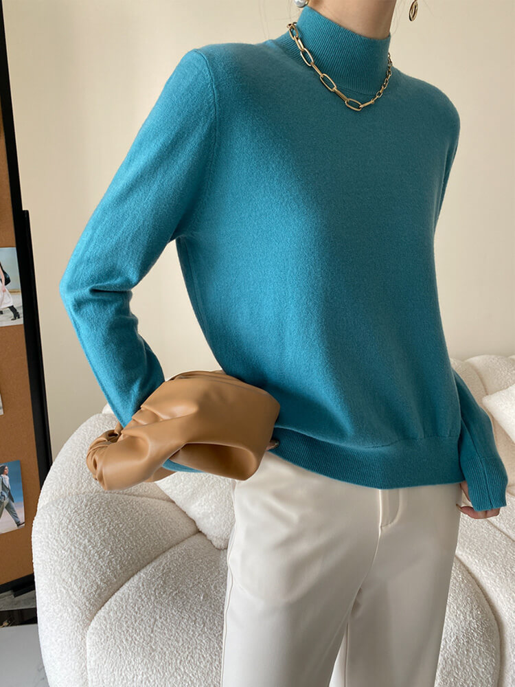 ゆったりシンプル ハイネック ニットトップス