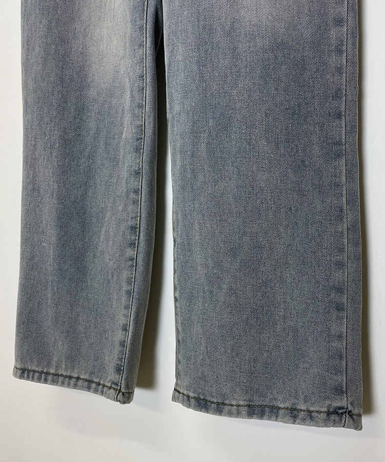 ライトブルー ワイド ストレート 柔らか デニムパンツ